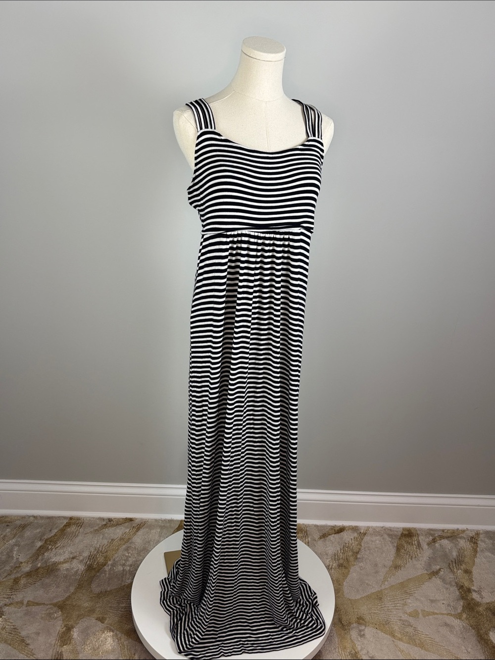 Calvin Klein Black & White Striped Maxi Dress